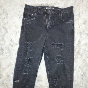 H&M Loves Coachella Collection Distressed Black Skinny Jeans sz 30Waist